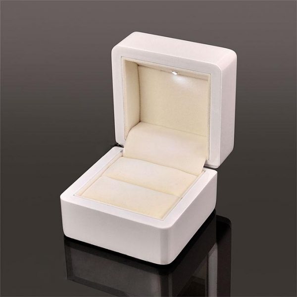 Personalised Luxury Engagement Ring Box wood white w/LED - Personalised ...